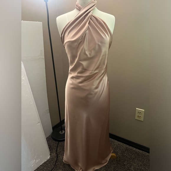Show Me You MuMu Jasmine Halter Midi Dress ~ Rose Gold Luxe Satin - Size S - Picture 2 of 5